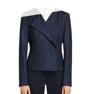 BOSS Hugo Boss Blue Virgin Wool Jacket 10 Office Siren Minimalist Corporate Chic